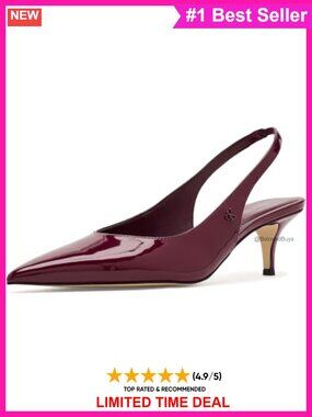 Pointed Toe Slingback Kitten Heel Pumps Patent Finish